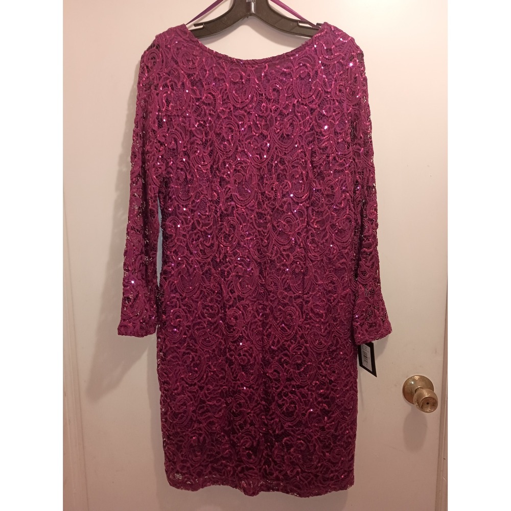 Marina Magenta Lace Sequin Long Sleeve Sheath Dress 262559 Size 8 NWT